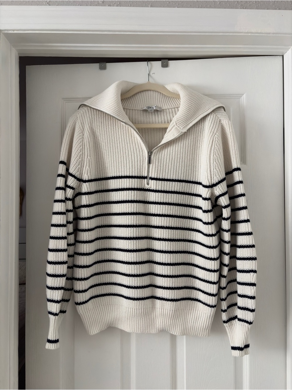 Ever New Cream and Black Oversized Striped Zip-Up Sweater